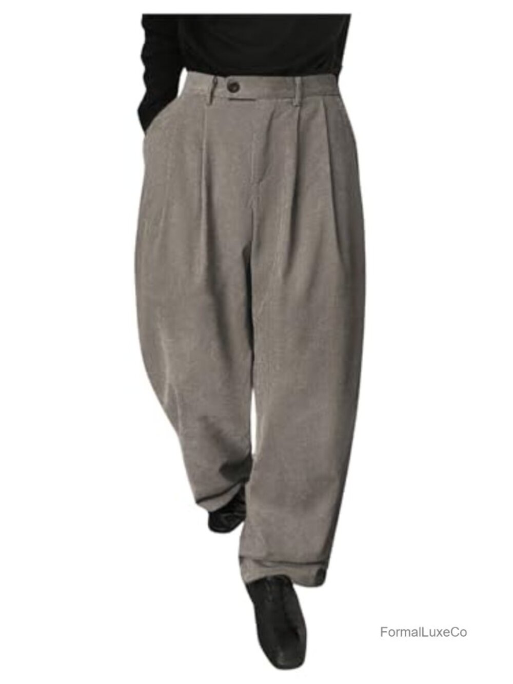 Men's Tailored Pleated Trousers Loose Fit Slant Pocket Work Office Pants